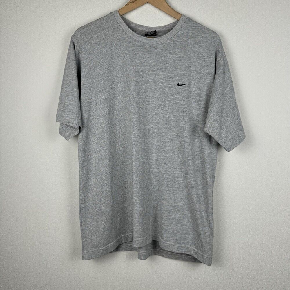 VINTAGE NIKE SWOOSH LOGO CLASSIC ESSENTIAL T-SHIRT SZ MEDIUM GREY EMBROIDERED